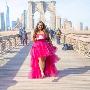 NEW PINK High Low Tulle Prom Dress for Women Strapless Layered Formal Party